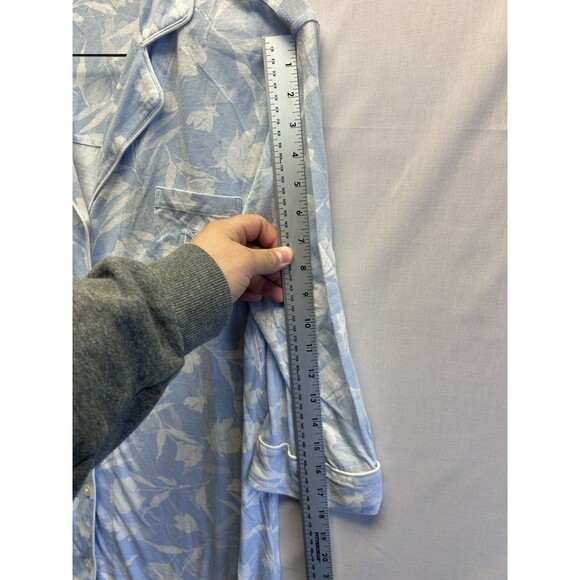 Ralph Lauren Monogrammed Women's M Blue Floral 3/4 Sleeve Sleep Shirt Cotton - Picture 5 of 9